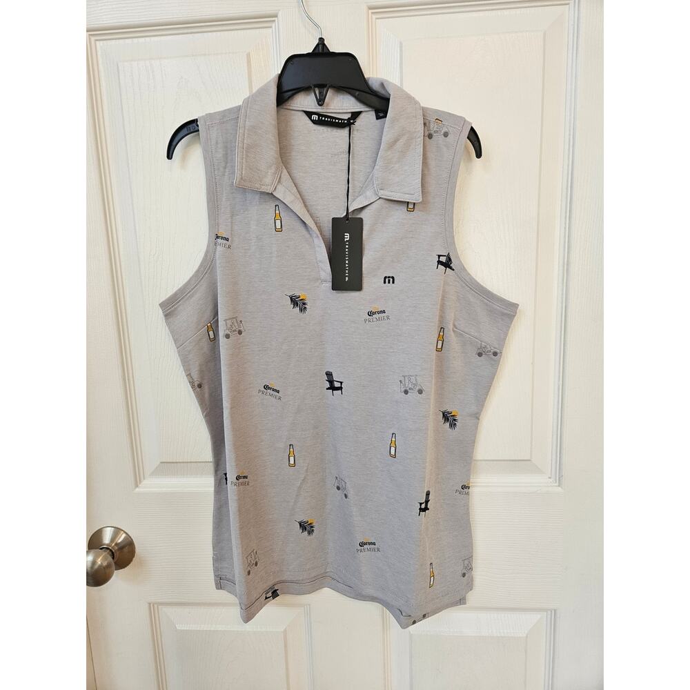 Travis Mathew Corona Premier Golf Polo Sleeveless Women's M Gray Print NWT
